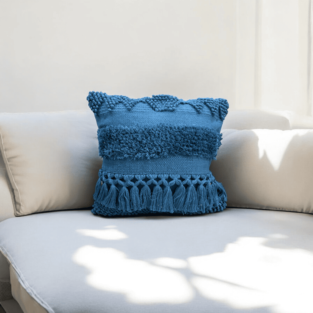 Azure Bliss Tufted Cushion Cover