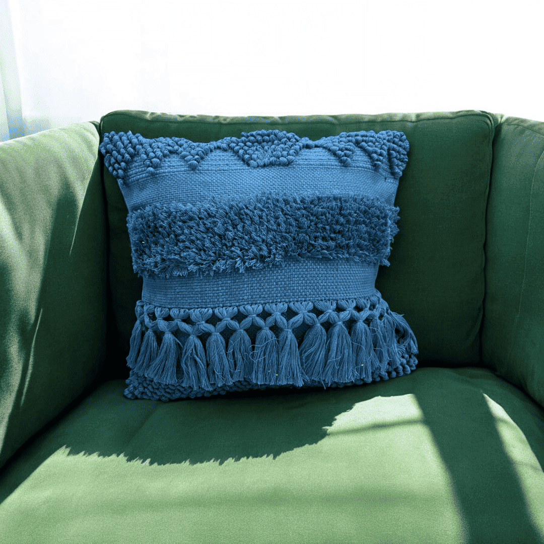 Azure Bliss Tufted Cushion Cover