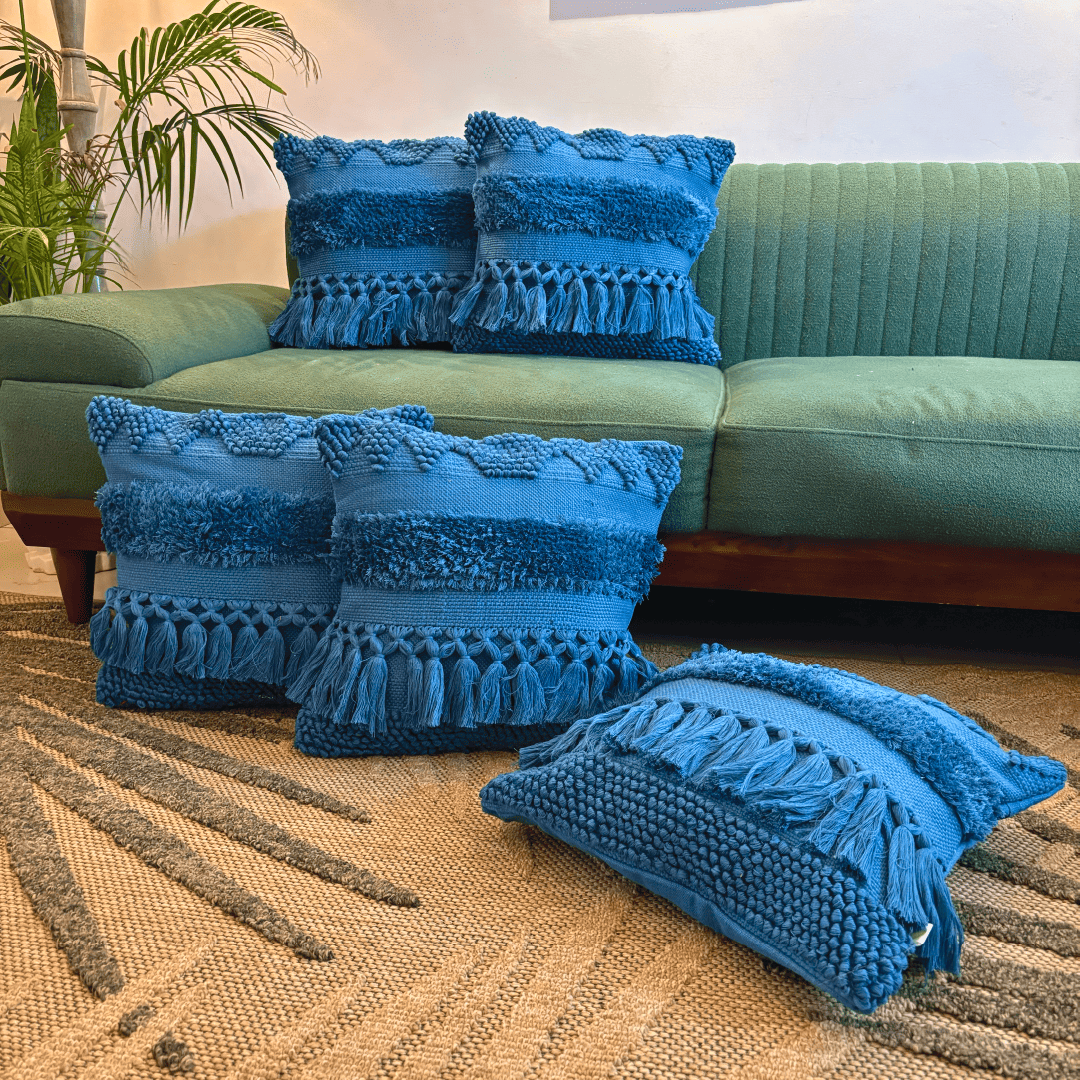 Azure Bliss Tufted Cushion Cover - Set of 5