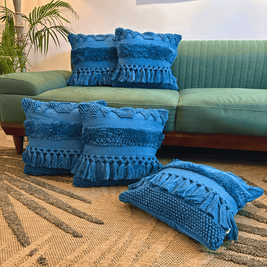 Azure Bliss Tufted Cushion Cover