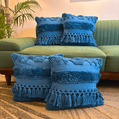 Azure Bliss Tufted Cushion Cover