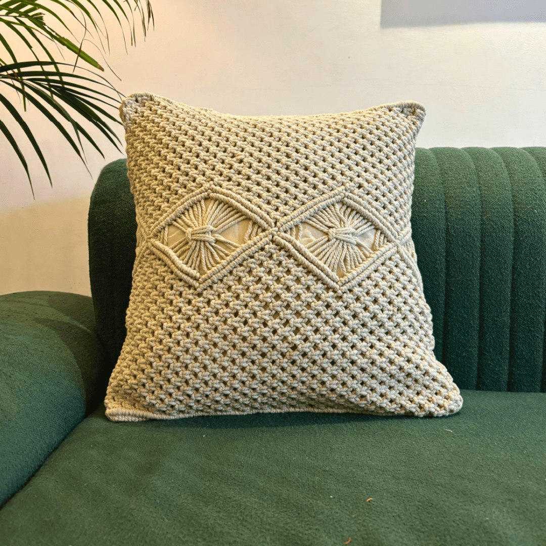 Macrame Diamond Design Tufted Cushion Cover