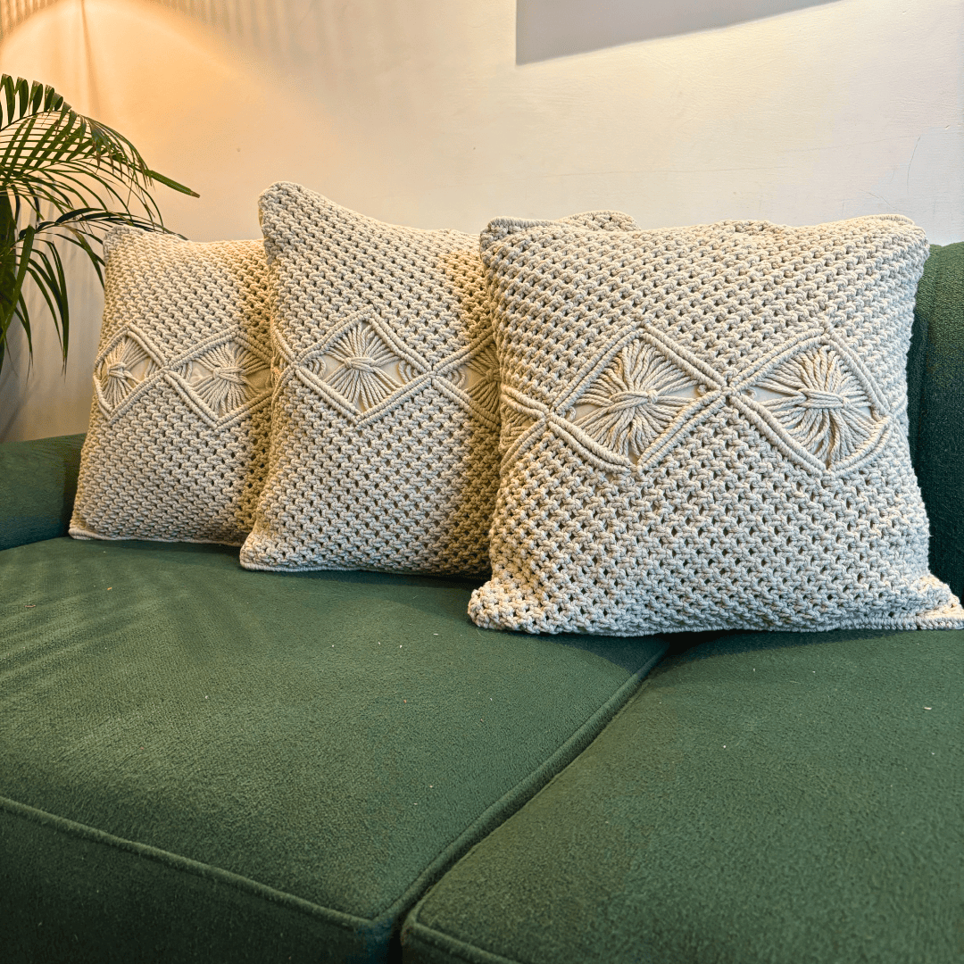 Macrame Diamond Design Tufted Cushion Cover