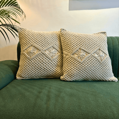 Macrame Diamond Design Tufted Cushion Cover