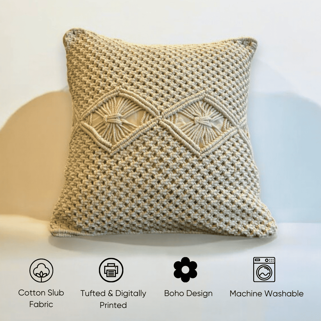 Macrame Diamond Design Tufted Cushion Cover - Set of 5