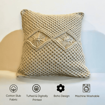 Macrame Diamond Design Tufted Cushion Cover