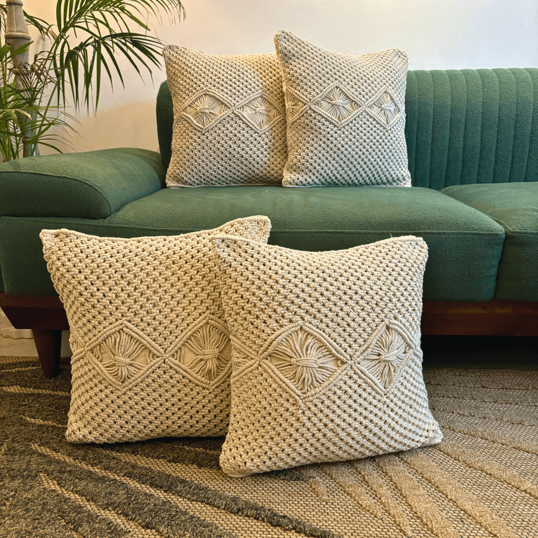 Macrame Diamond Design Tufted Cushion Cover