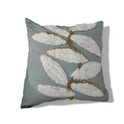 Aqua Leaf Tufted Cushion Cover