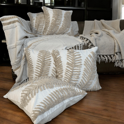 Beige Fern Tufted Cushion Cover