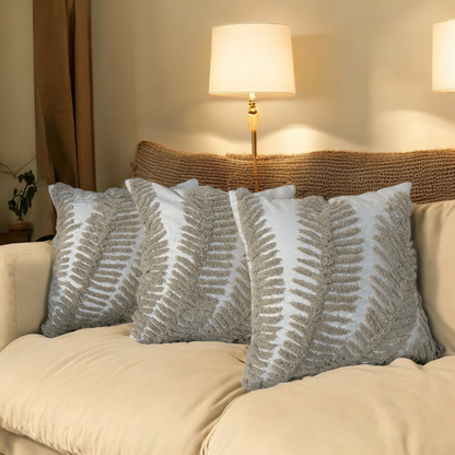 Beige Fern Tufted Cushion Cover