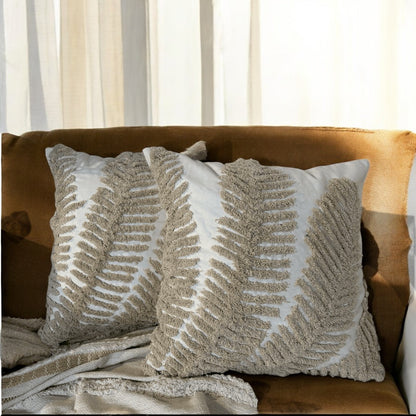 Beige Fern Tufted Cushion Cover