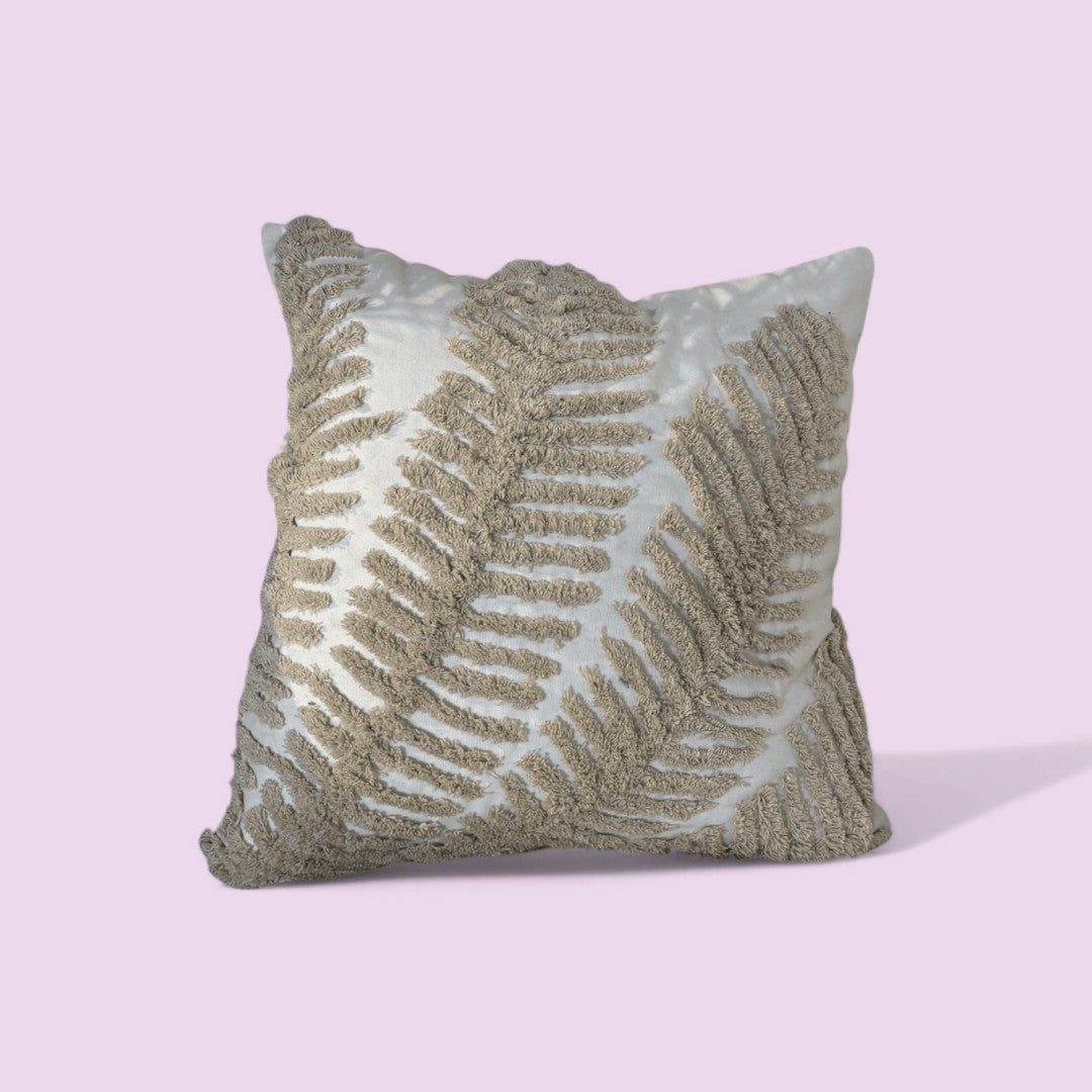 Beige Fern Tufted Cushion Cover