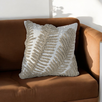 Beige Fern Tufted Cushion Cover