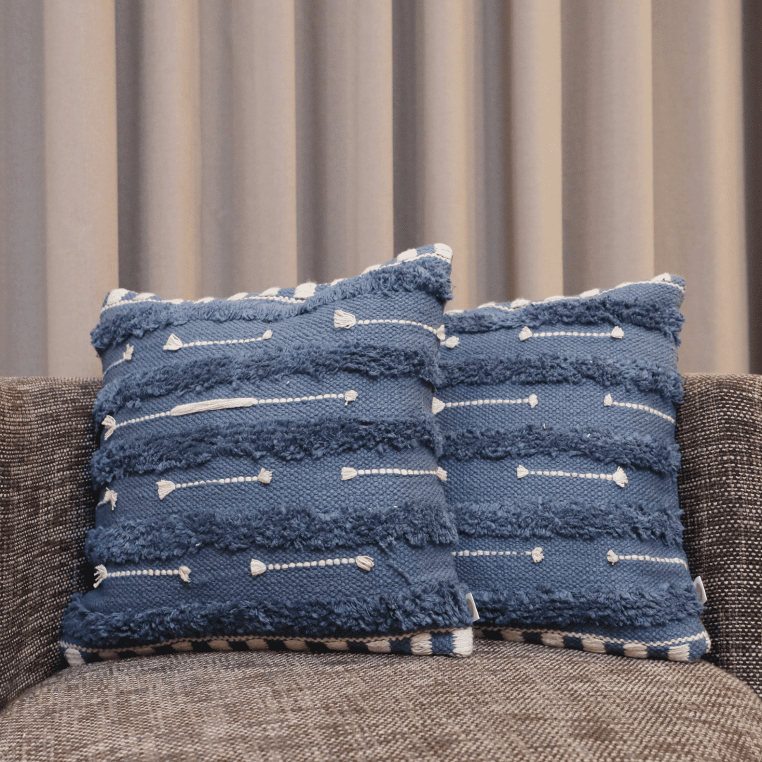 Blue Horizon Tufted Cushion Cover