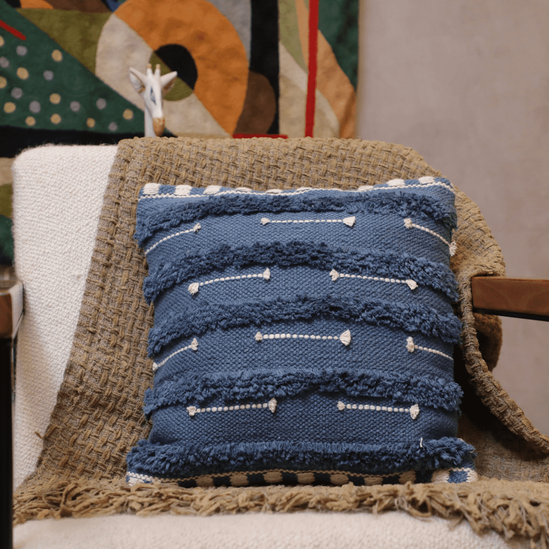 Blue Horizon Tufted Cushion Cover