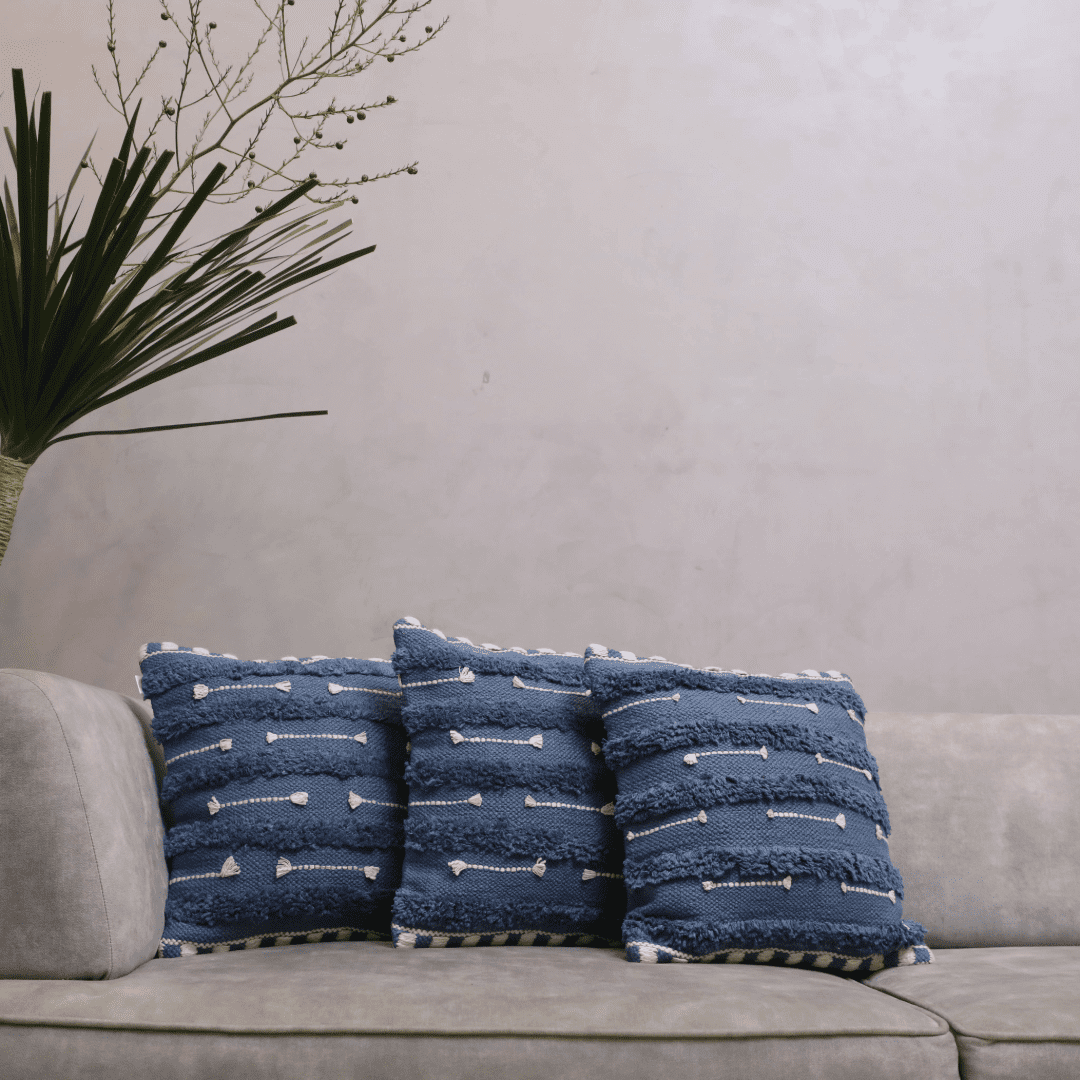 Blue Horizon Tufted Cushion Cover