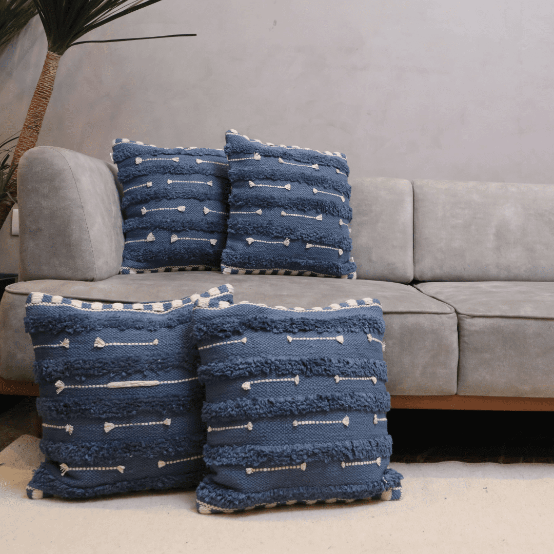 Blue Horizon Tufted Cushion Cover