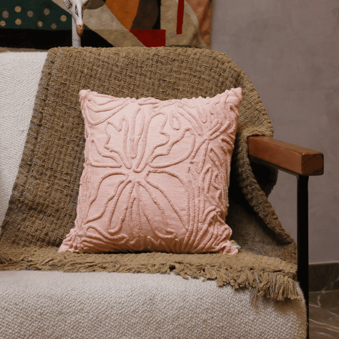 Blush Bloom Tufted Cushion Cover