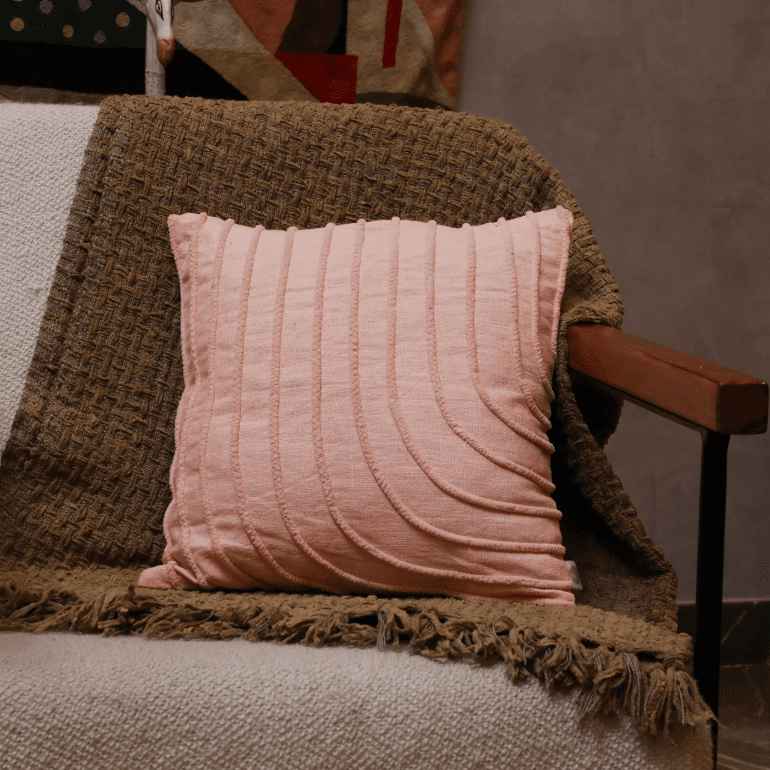 Blush Wave Tufted Cushion Cover