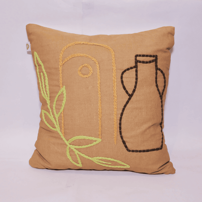 Boho Pottery Embroidered Tufted Cushion Cover