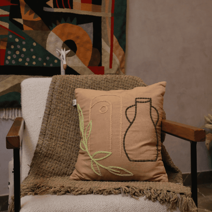 Boho Pottery Embroidered Tufted Cushion Cover