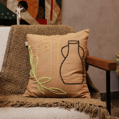 Boho Pottery Embroidered Tufted Cushion Cover