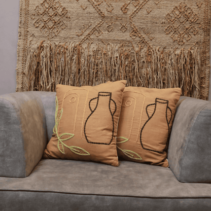 Boho Pottery Embroidered Tufted Cushion Cover