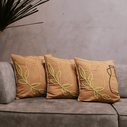 Boho Pottery Embroidered Tufted Cushion Cover