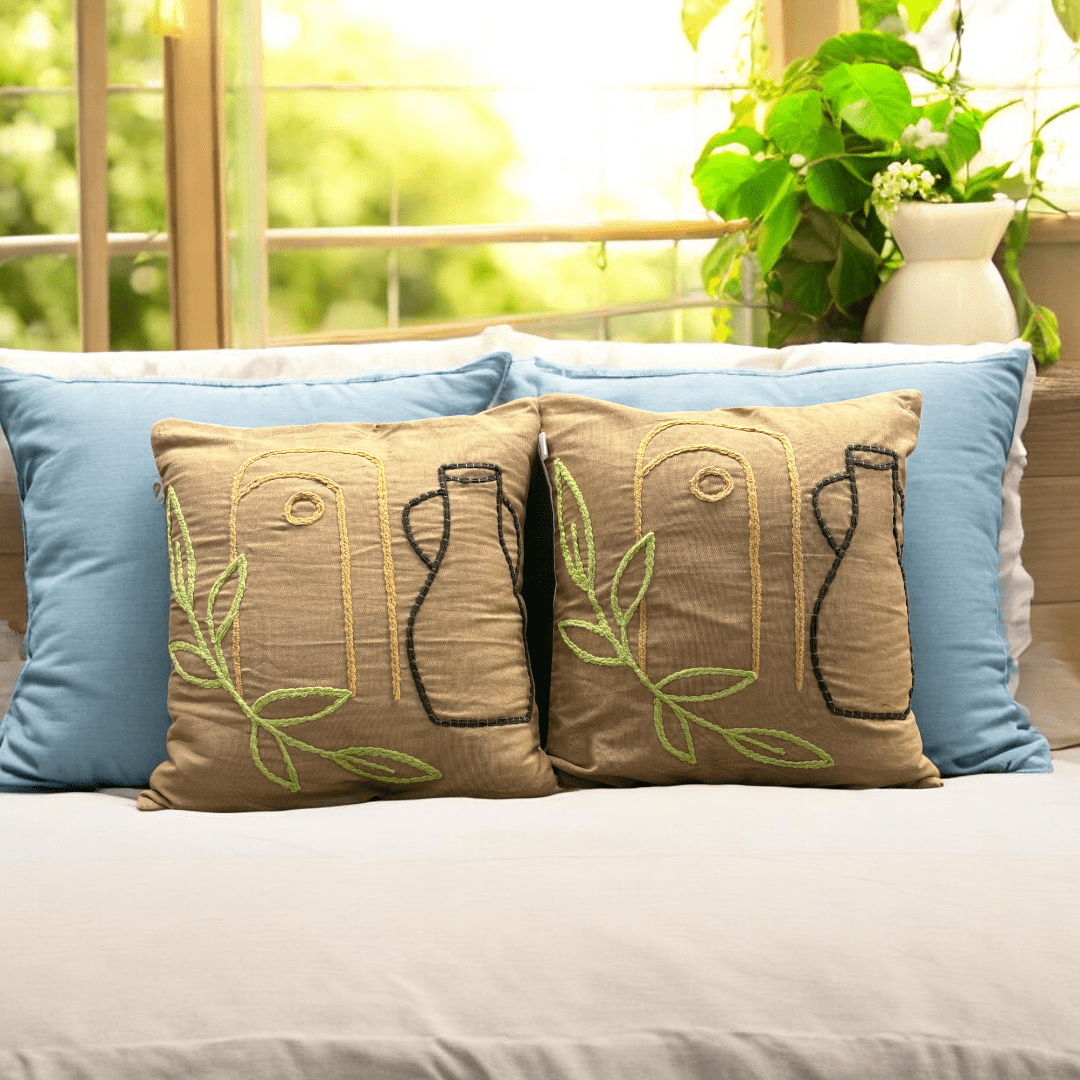 Boho Pottery Embroidered Tufted Cushion Cover