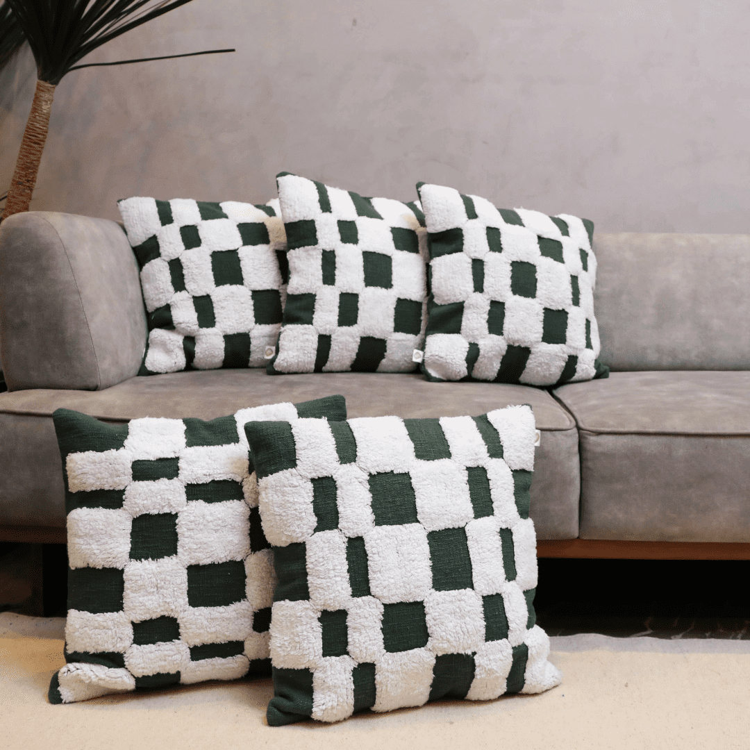 Checkered Chic Tufted Cushion Cover - Set of 5