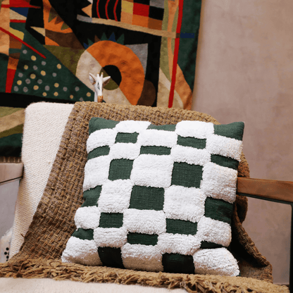 Checkered Chic Tufted Cushion Cover