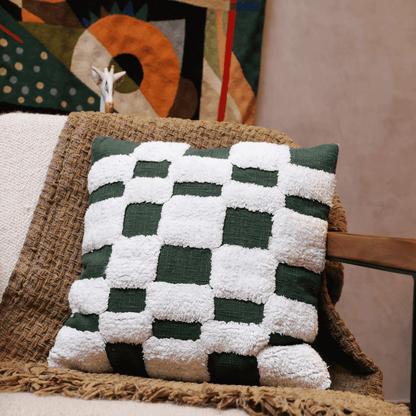 Checkered Chic Tufted Cushion Cover