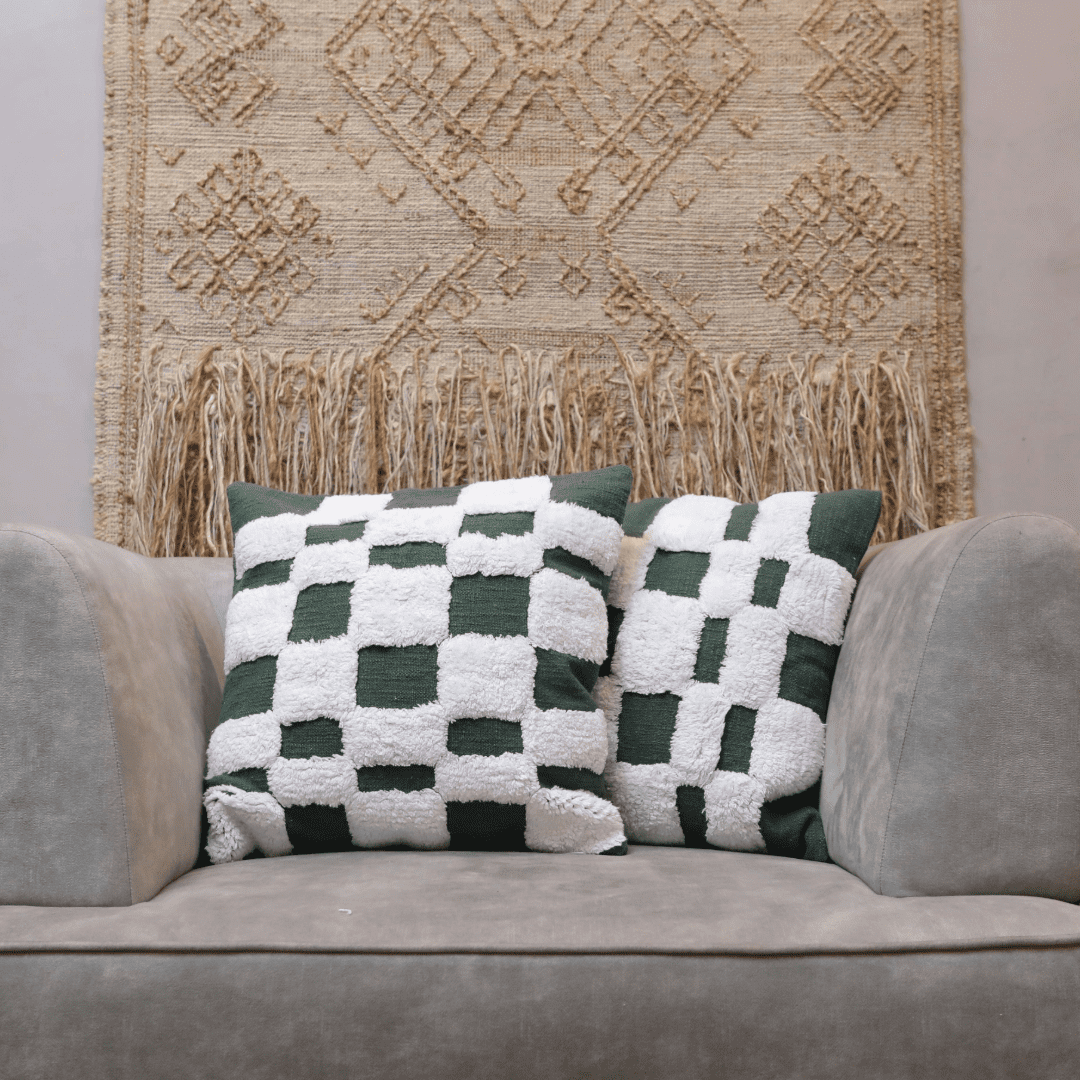 Checkered Chic Tufted Cushion Cover