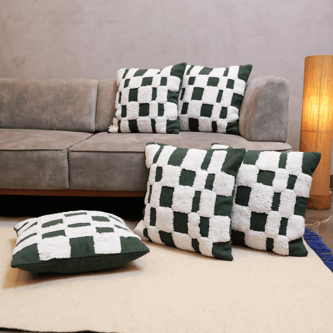 Checkered Chic Tufted Cushion Cover