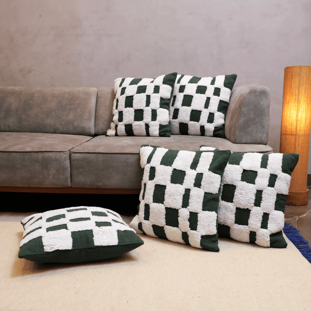 Checkered Chic Tufted Cushion Cover