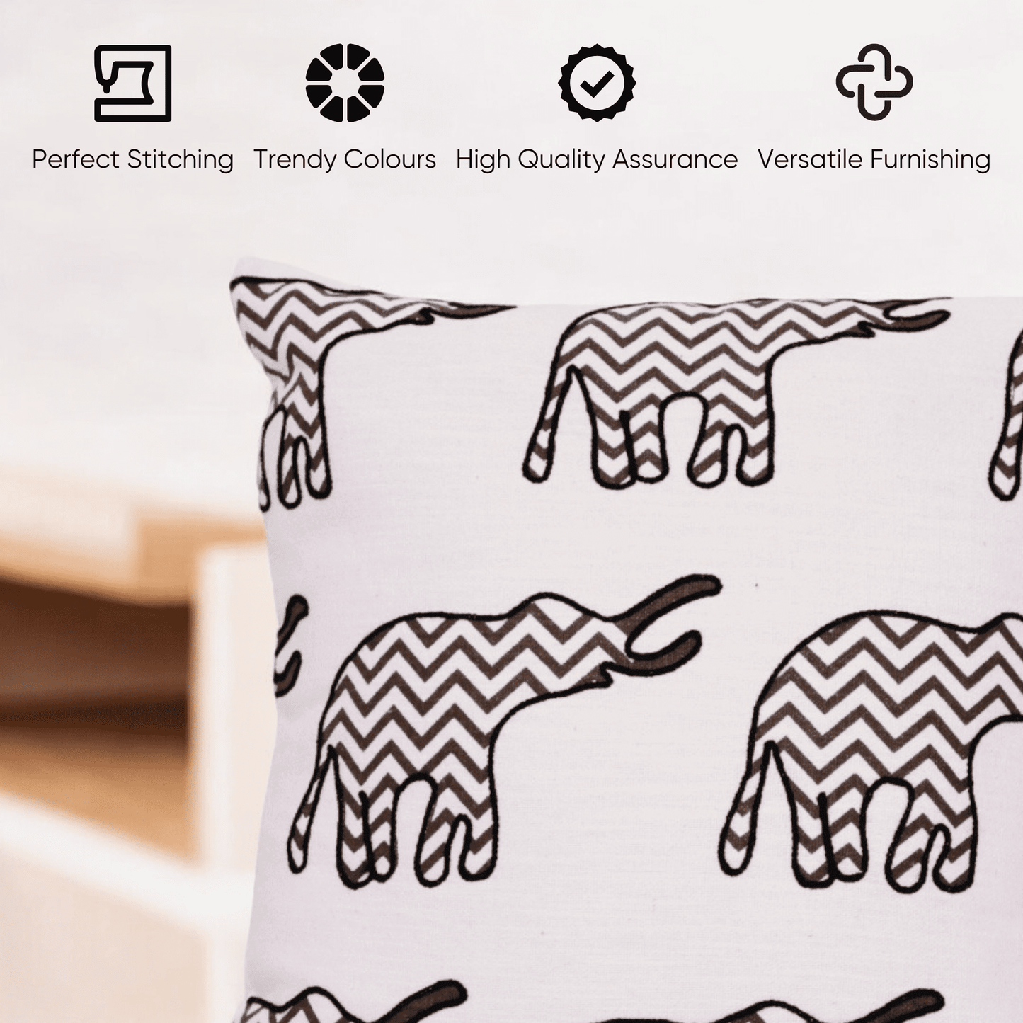 Chevron Elephant Embroidered Cushion Cover