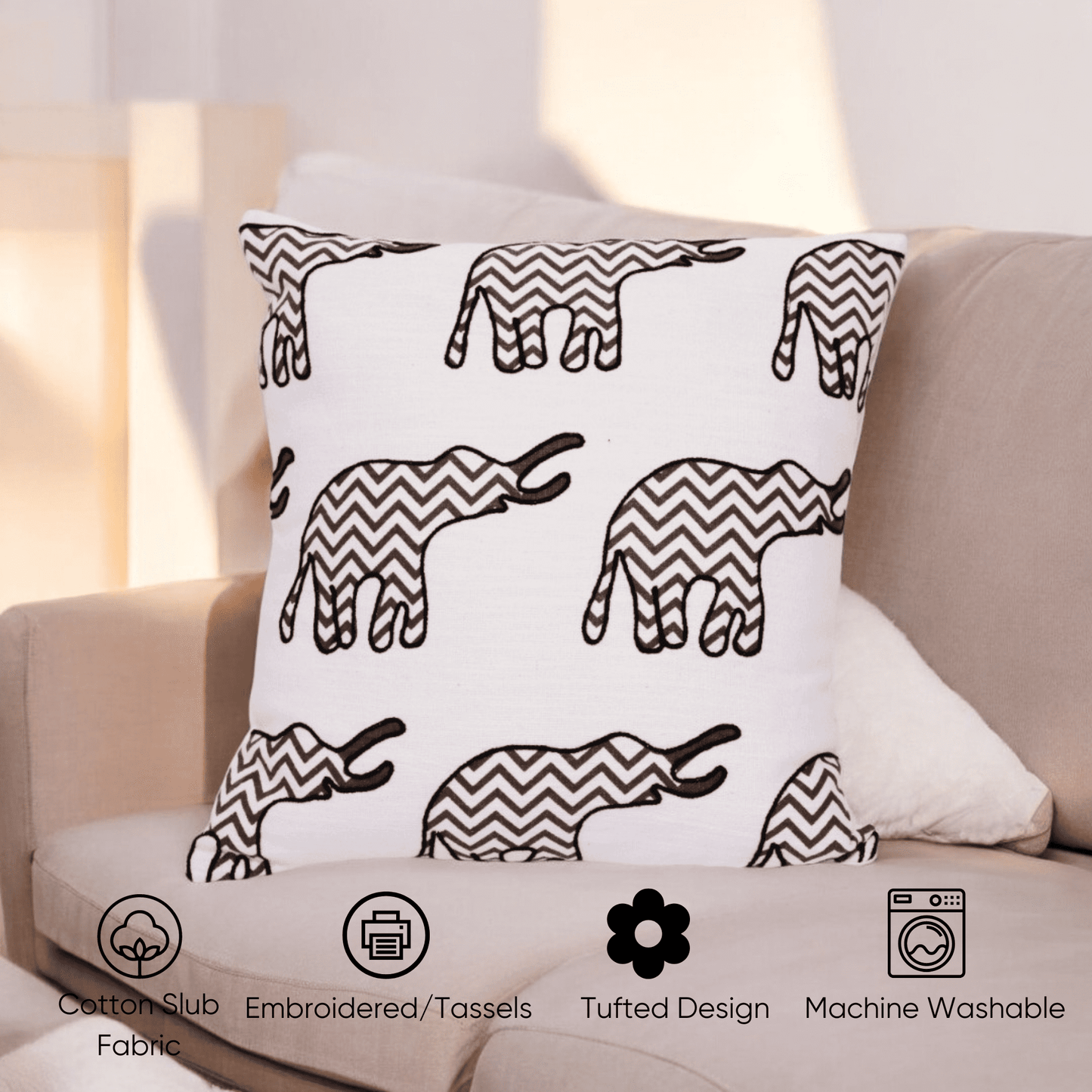 Chevron Elephant Embroidered Cushion Cover