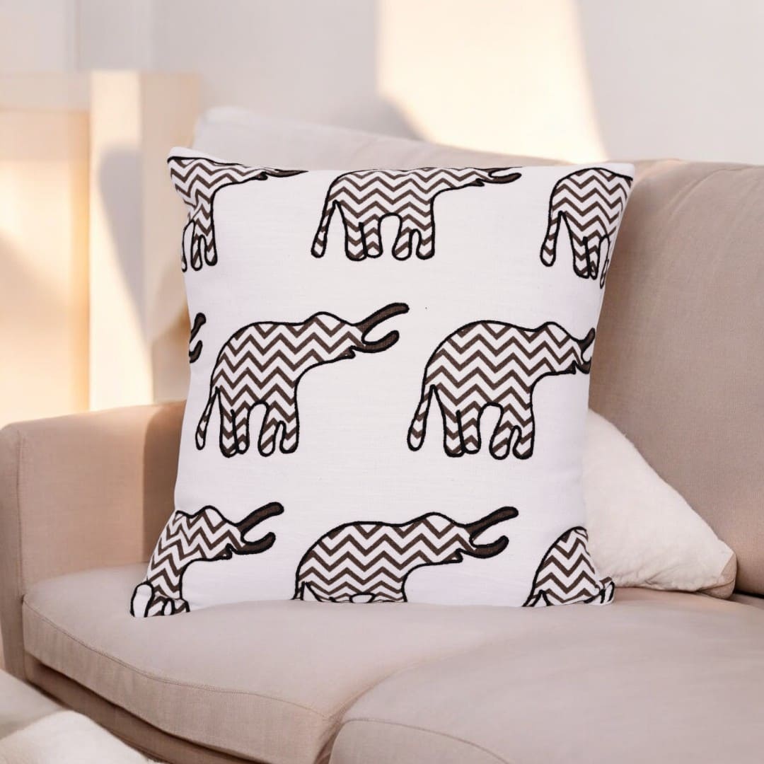 Chevron Elephant Embroidered Cushion Cover