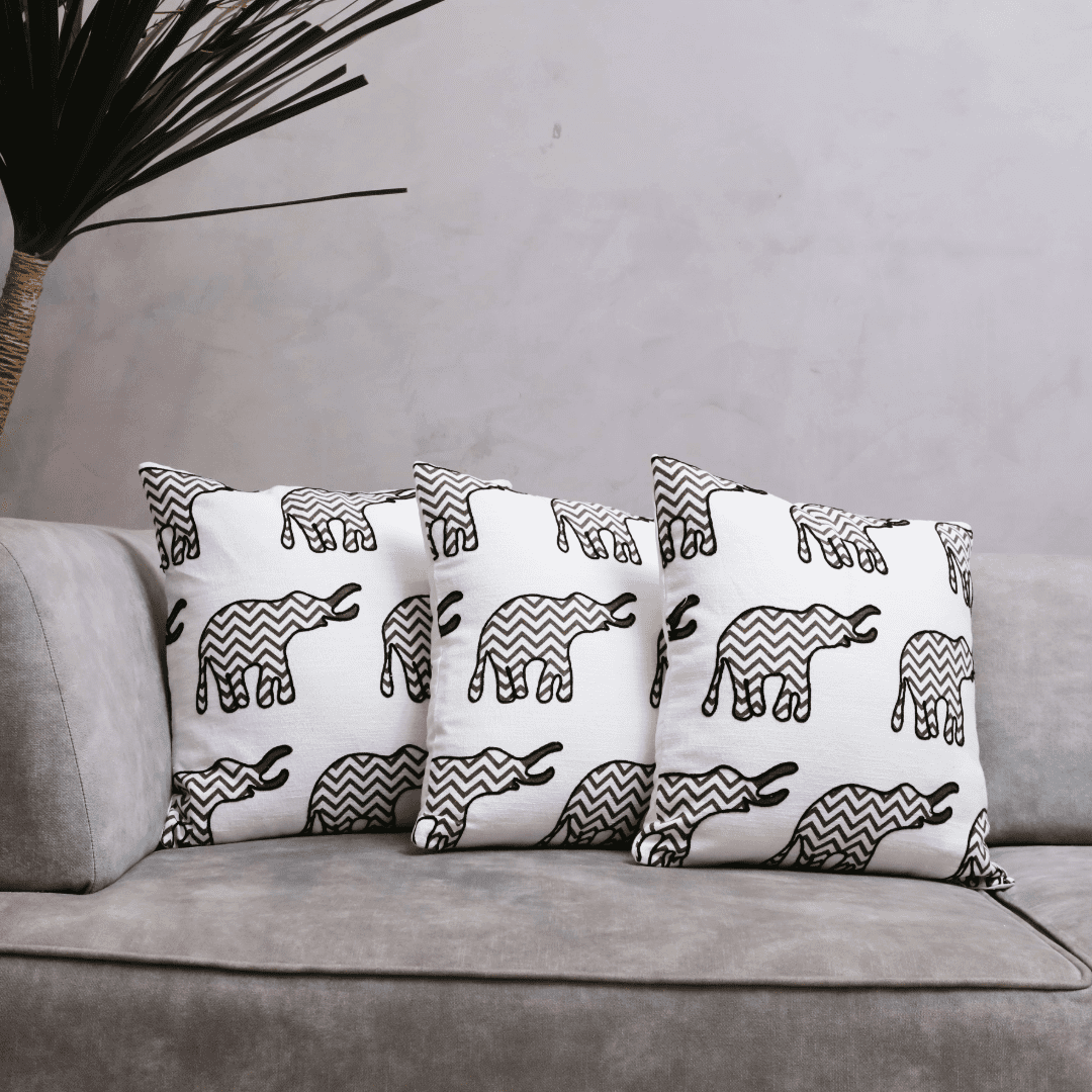 Chevron Elephant Embroidered Cushion Cover