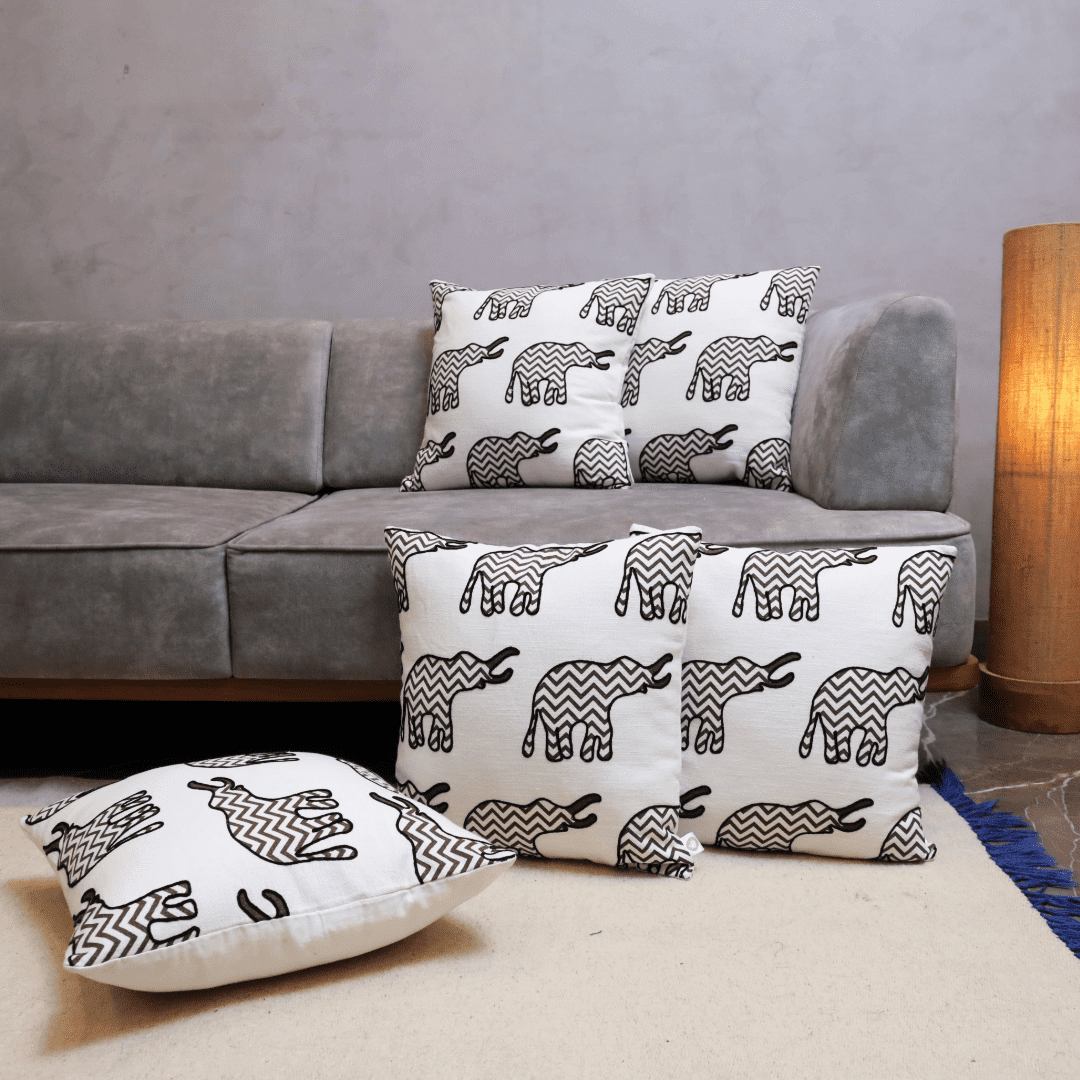 Chevron Elephant Embroidered Cushion Cover