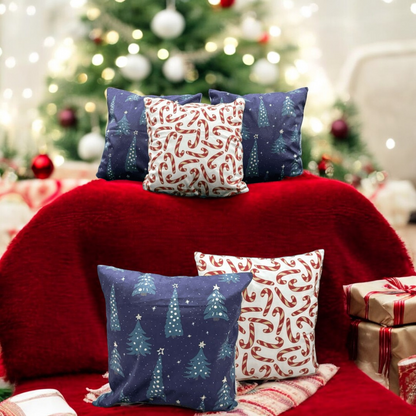 Christmas Trees & Candy Cane Velvet Christmas Cushion Cover Set of 5 - Combo