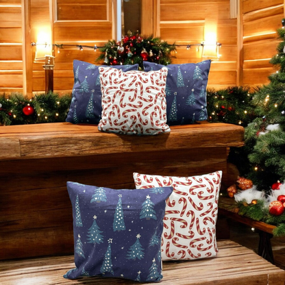 Christmas Trees & Candy Cane Velvet Christmas Cushion Cover Set of 5 - Combo