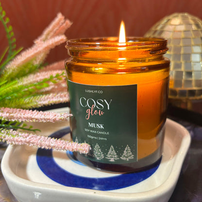 Cosy Glow Musk Glass Jar Soy Wax Candle - Christmas Candle