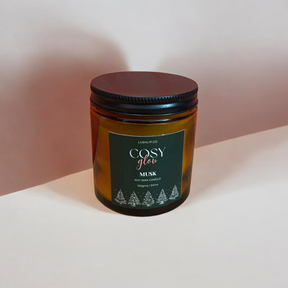 Cosy Glow Musk Glass Jar Soy Wax Candle - Christmas Candle