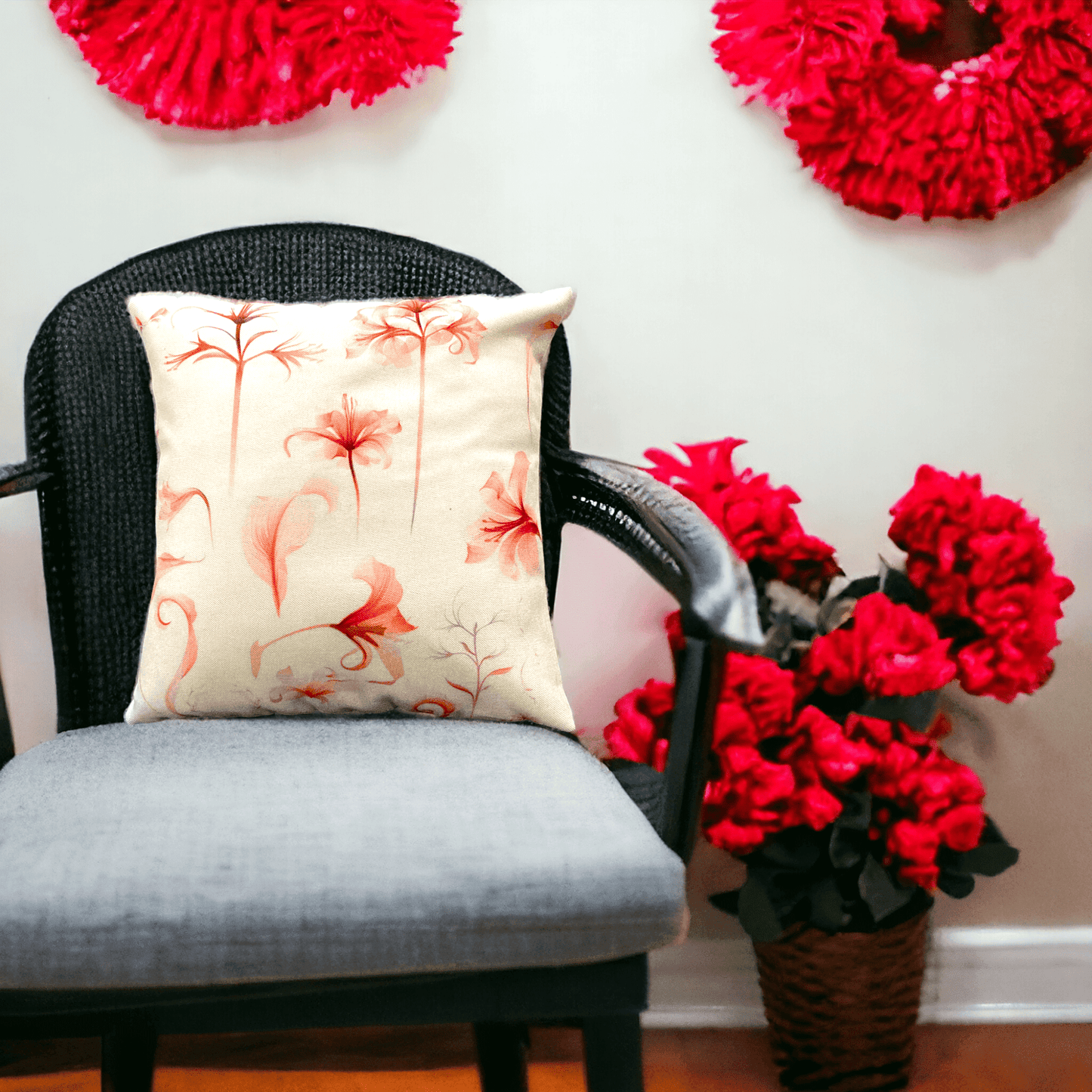 Crimson Bloom Cushion Cover