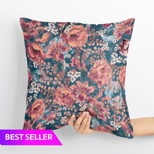 Crimson Blossom Velvet Cushion Cover