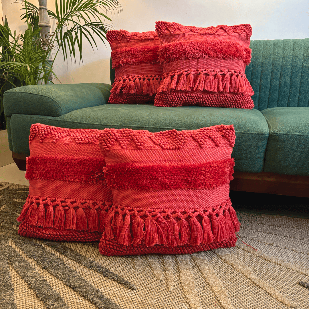 Crimson Charm Tufted Cushion Cover