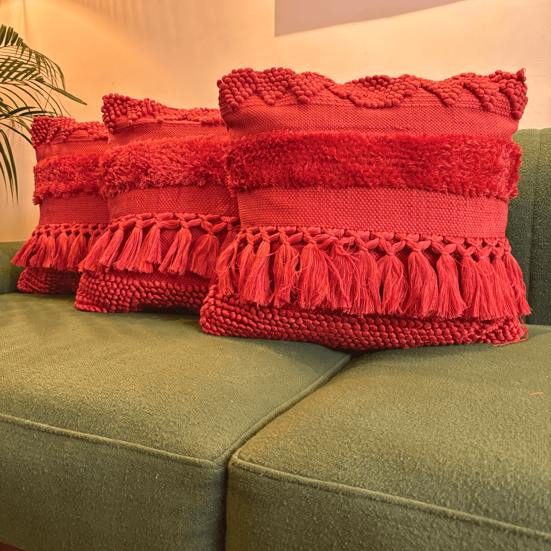 Crimson Charm Tufted Cushion Cover