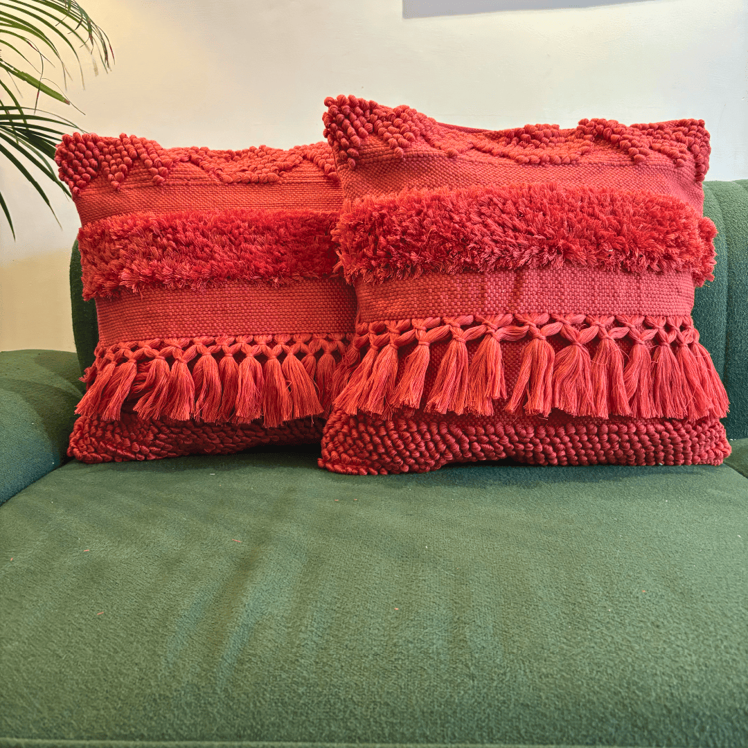 Crimson Charm Tufted Cushion Cover