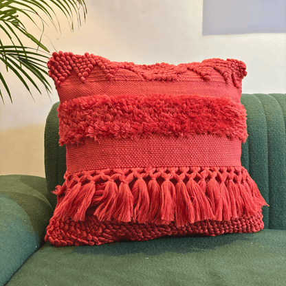 Crimson Charm Tufted Cushion Cover - Set of 5